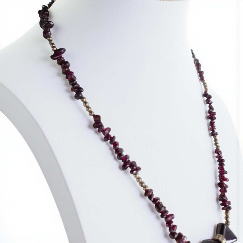 Taxco 925 Rhodolite Garnet Bead Necklace Sterling Cross Pendant Vtg Religious - Picture 3 of 15